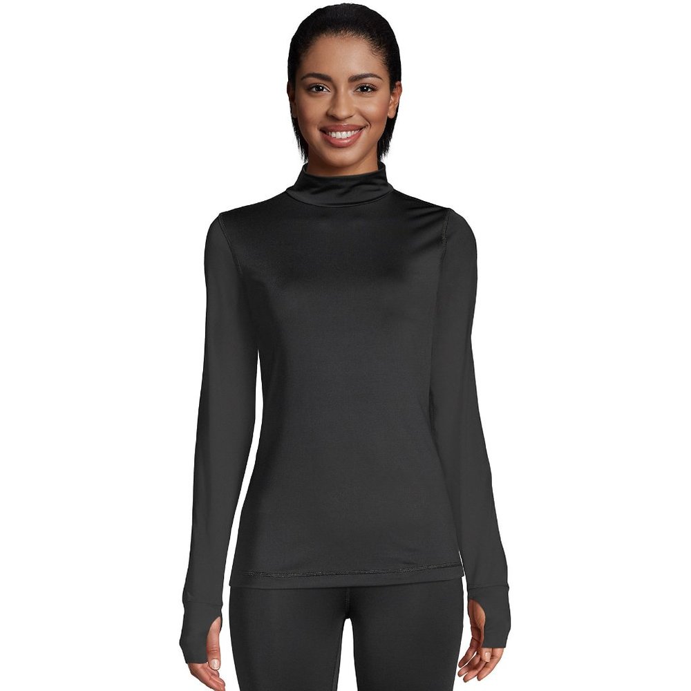 NWT Lands' End Women's Thermaskin Mockneck Top Thermal Base layer Black size XS